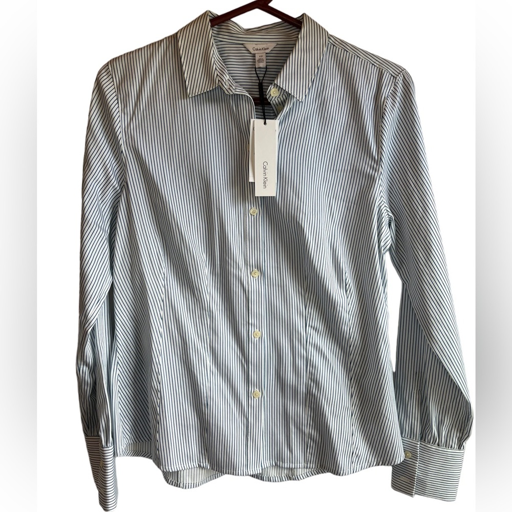Calvin Klein White and Blue Stripe Button Down